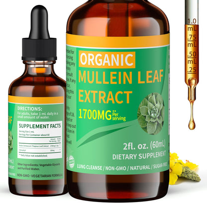 Mosslly 1700mg Mullein Drops for Lungs – Organic Mullein Leaf Extract, 2 Oz