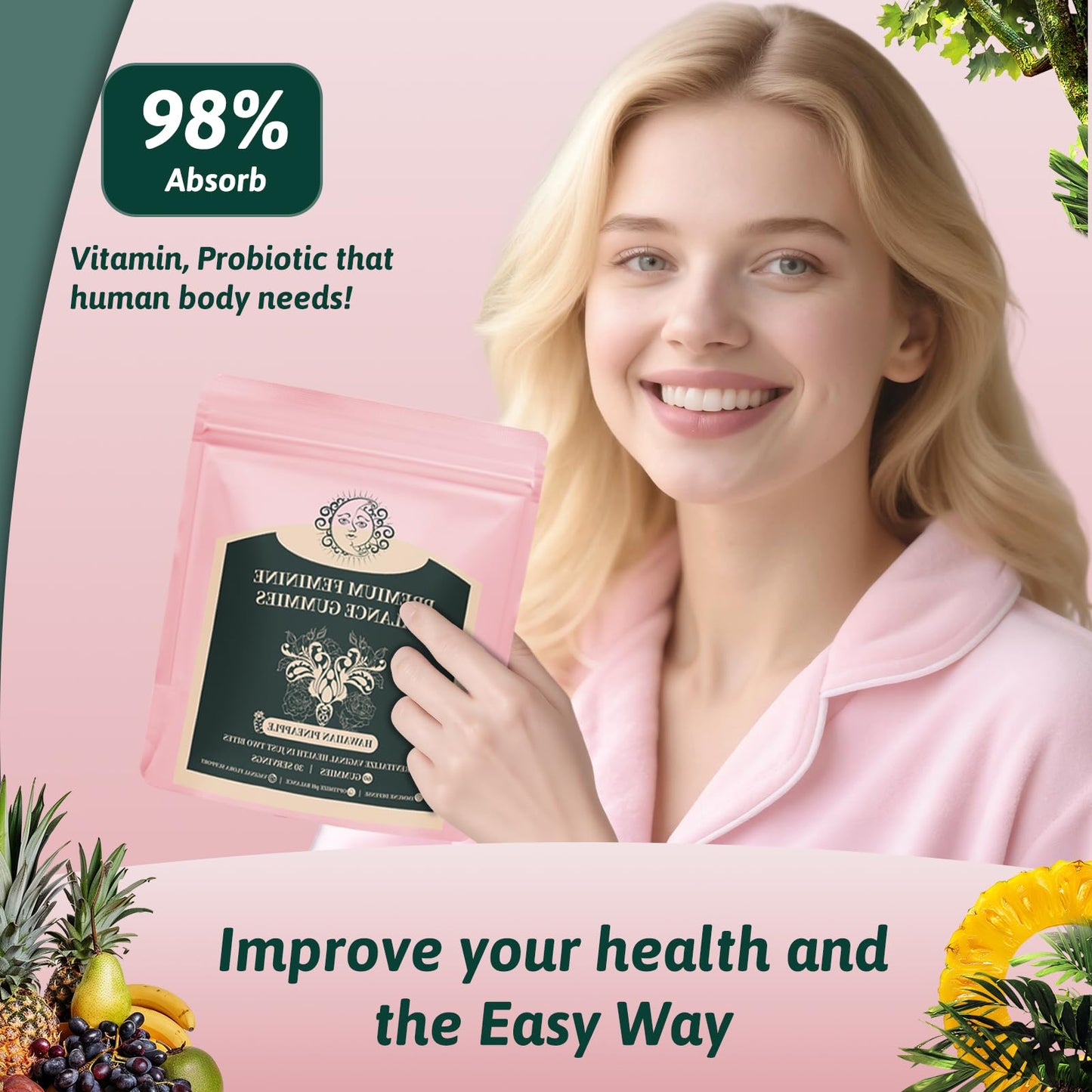 Mosslly Feminine Balance Gummies for Women – Probiotic + Vitamin C