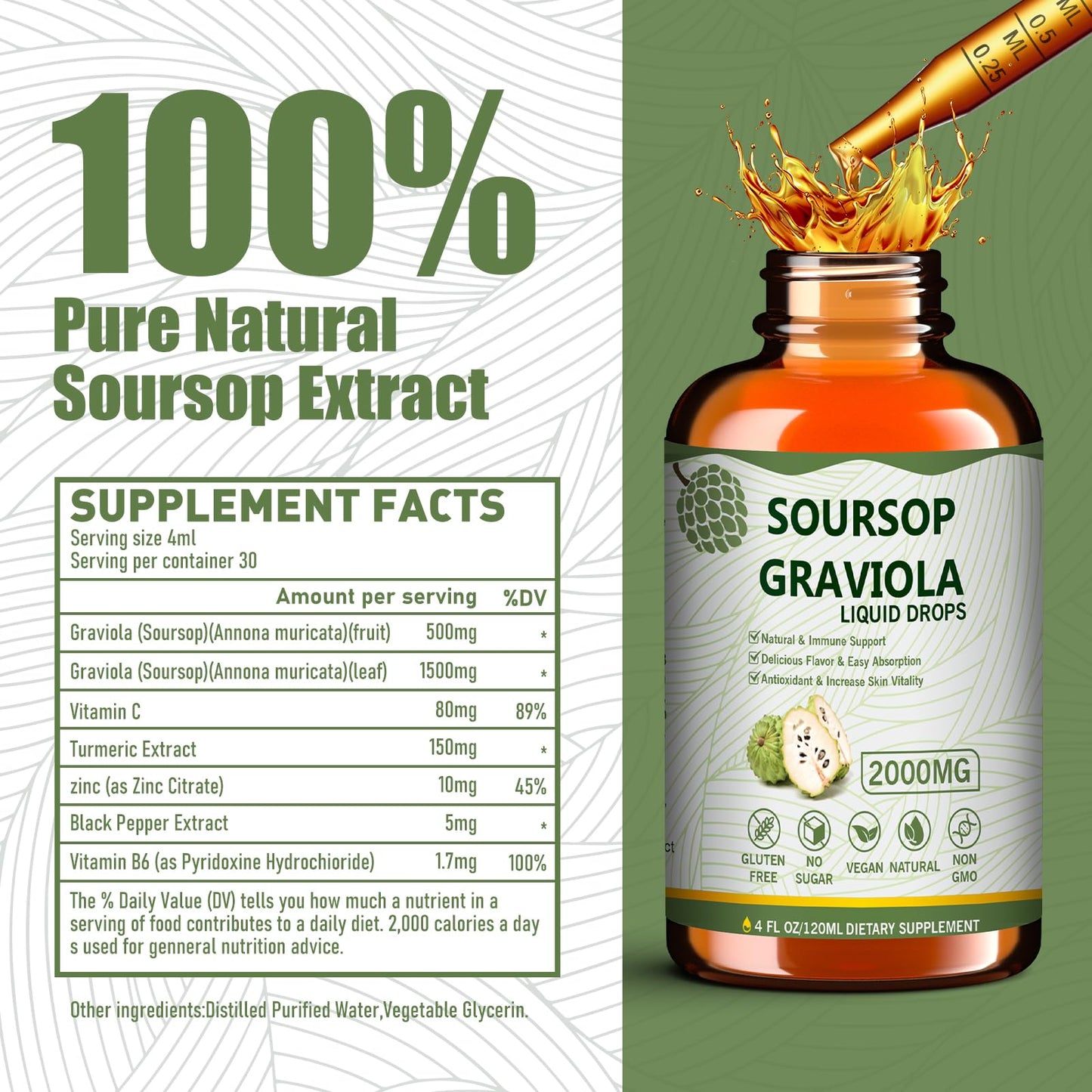 Mosslly 7-in-1 Organic Soursop Bitters Liquid Drops, 4 Fl Oz – Immune Support