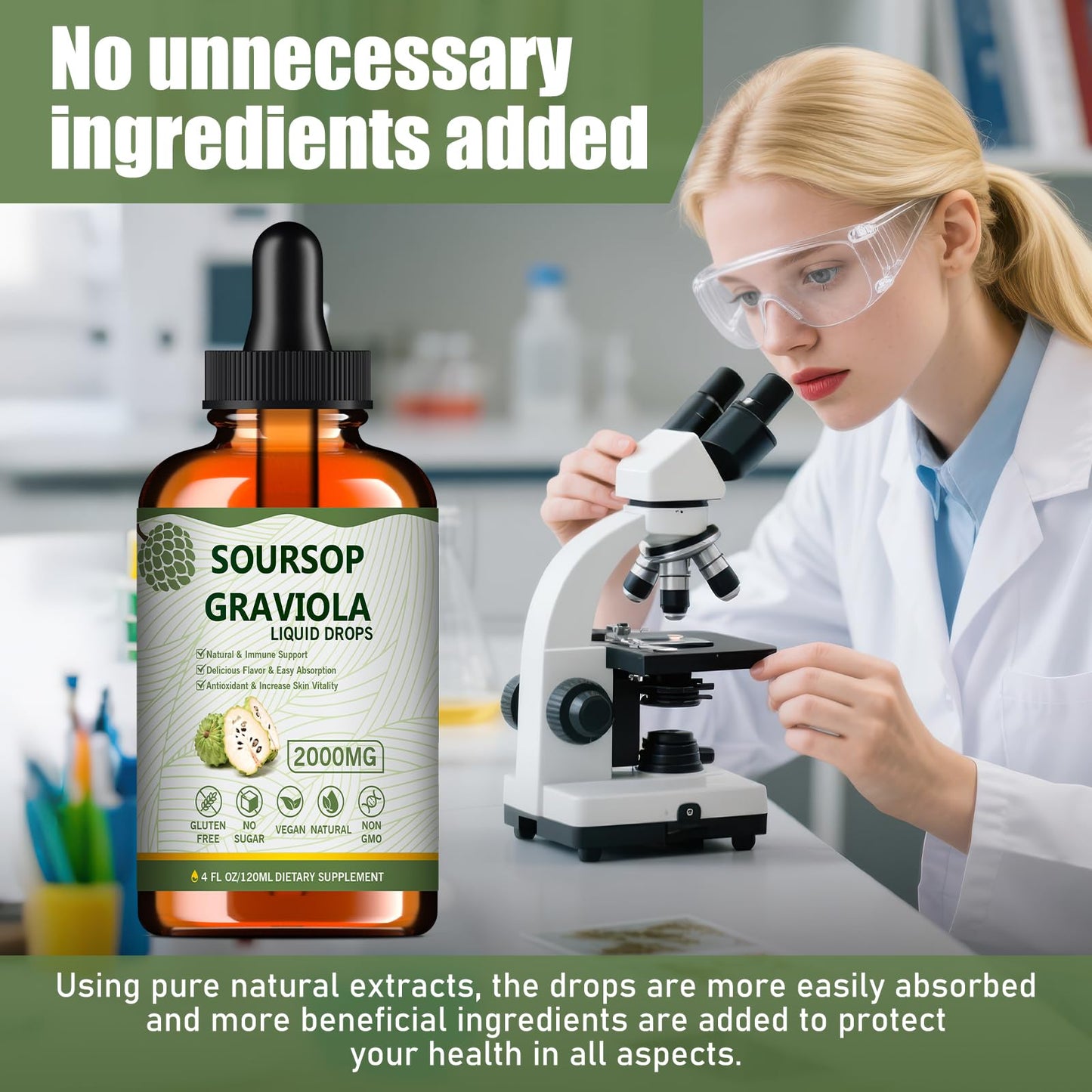 Mosslly 7-in-1 Organic Soursop Bitters Liquid Drops, 4 Fl Oz – Immune Support