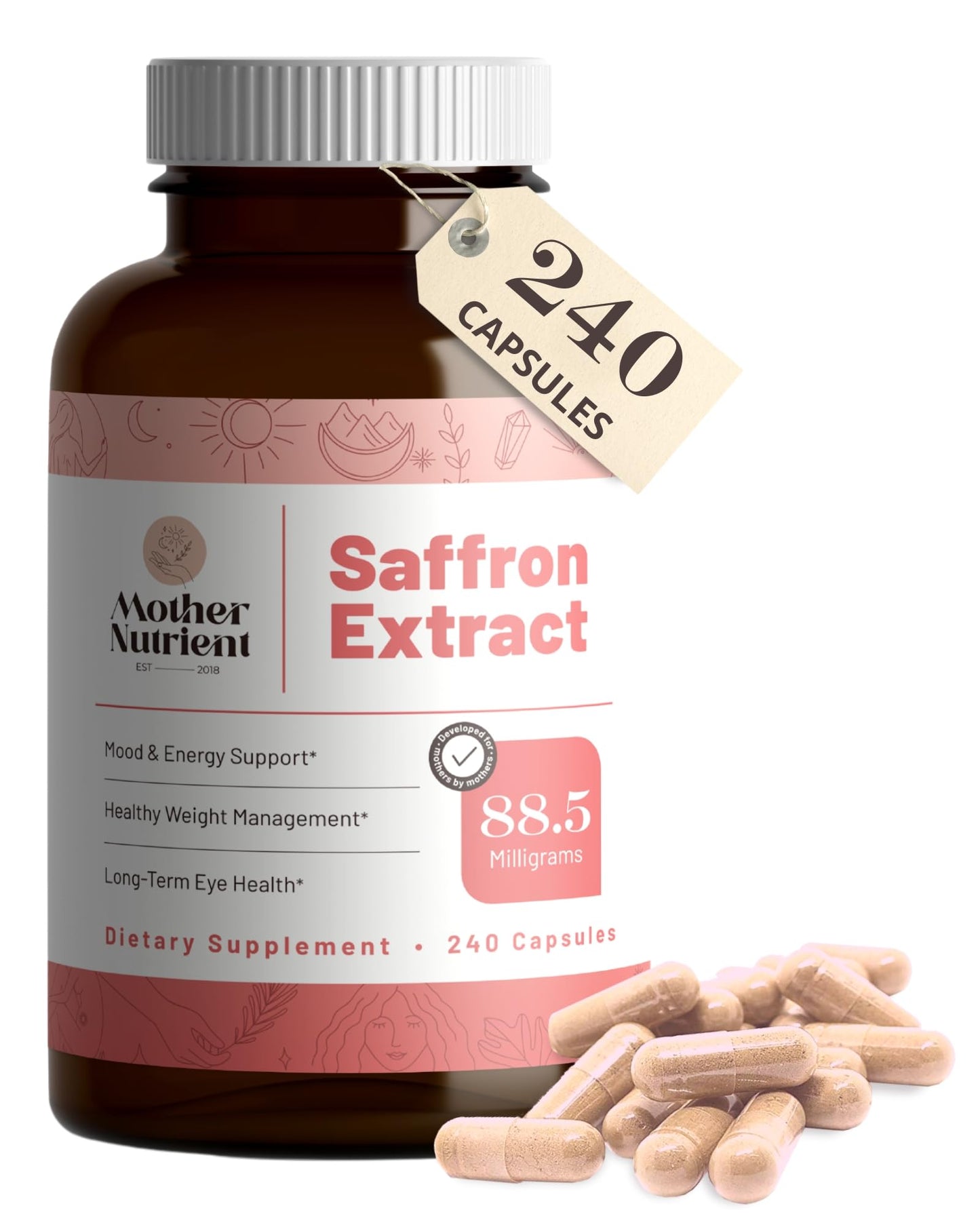 Mother Nutrient Saffron Extract Supplements | 88.5 mg per Serving, 240 Veggie Capsules, 7-Month Supply