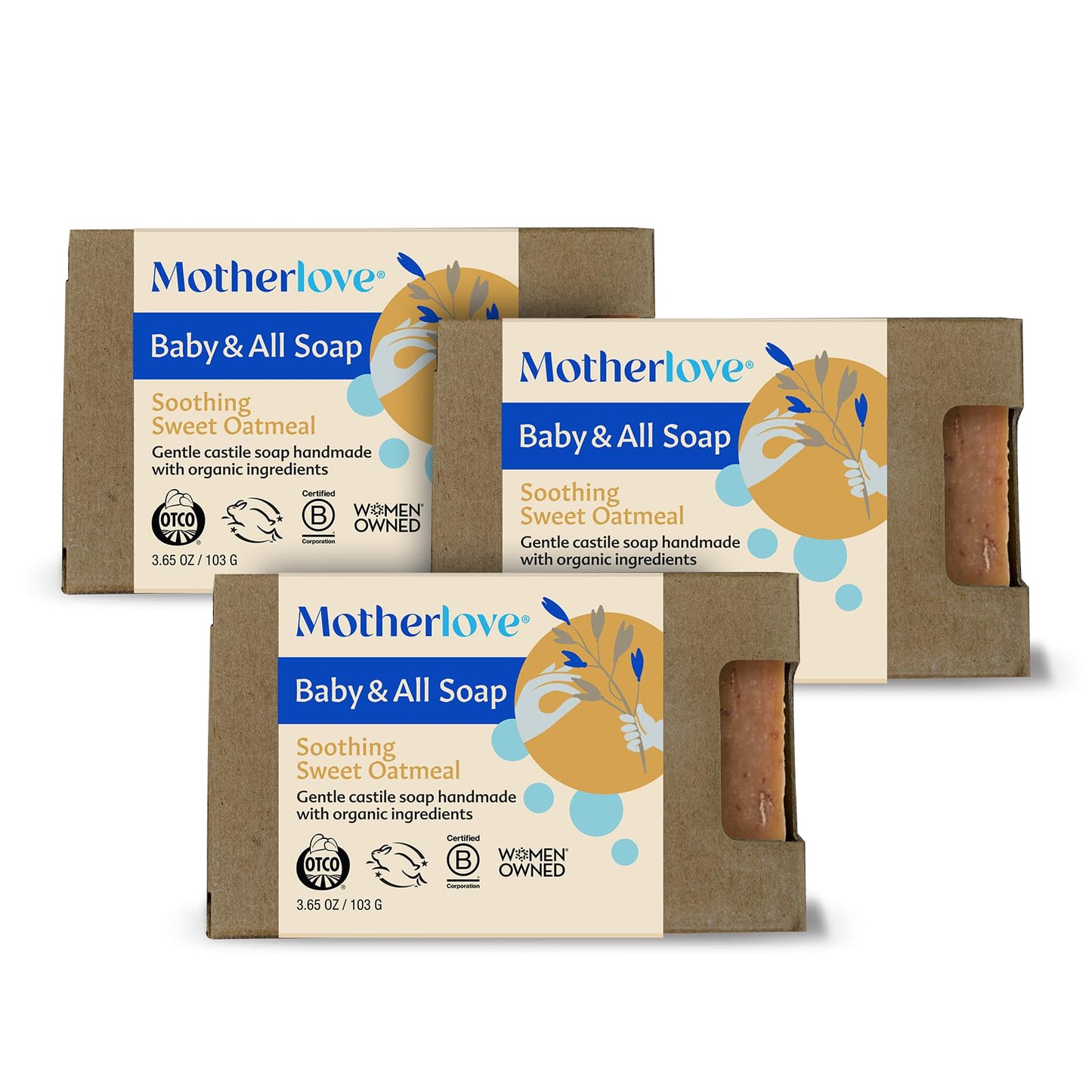 Motherlove Baby & All Soap (3-pack) – Gentle Castile Soap with Organic Ingredients | Soothing Sweet Oatmeal