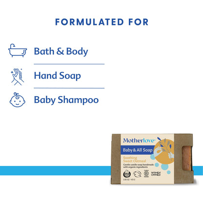Motherlove Baby & All Soap (3-pack) – Gentle Castile Soap with Organic Ingredients | Soothing Sweet Oatmeal