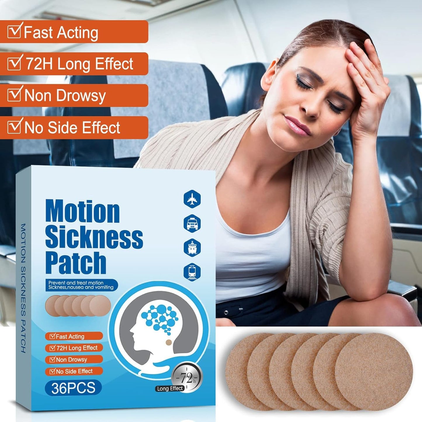 Motion Sickness Patches 36 Count — Non-Drowsy, Fast-Acting Travel Patches
