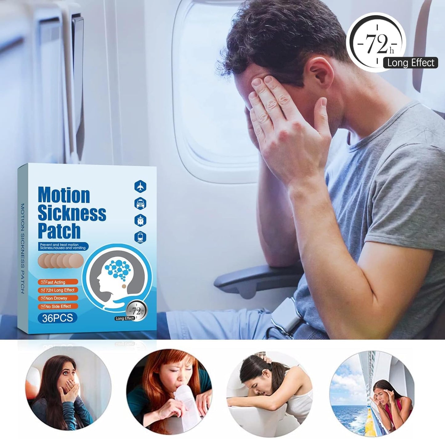 Motion Sickness Patches 36 Count — Non-Drowsy, Fast-Acting Travel Patches