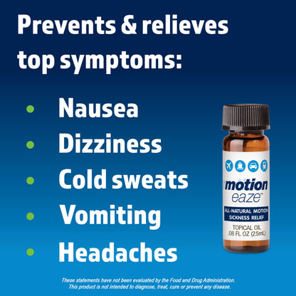 MotionEaze Non-Drowsy Motion Sickness Relief - All Natural Drug Free Formula - Made in The USA - 2.5ml Bottle