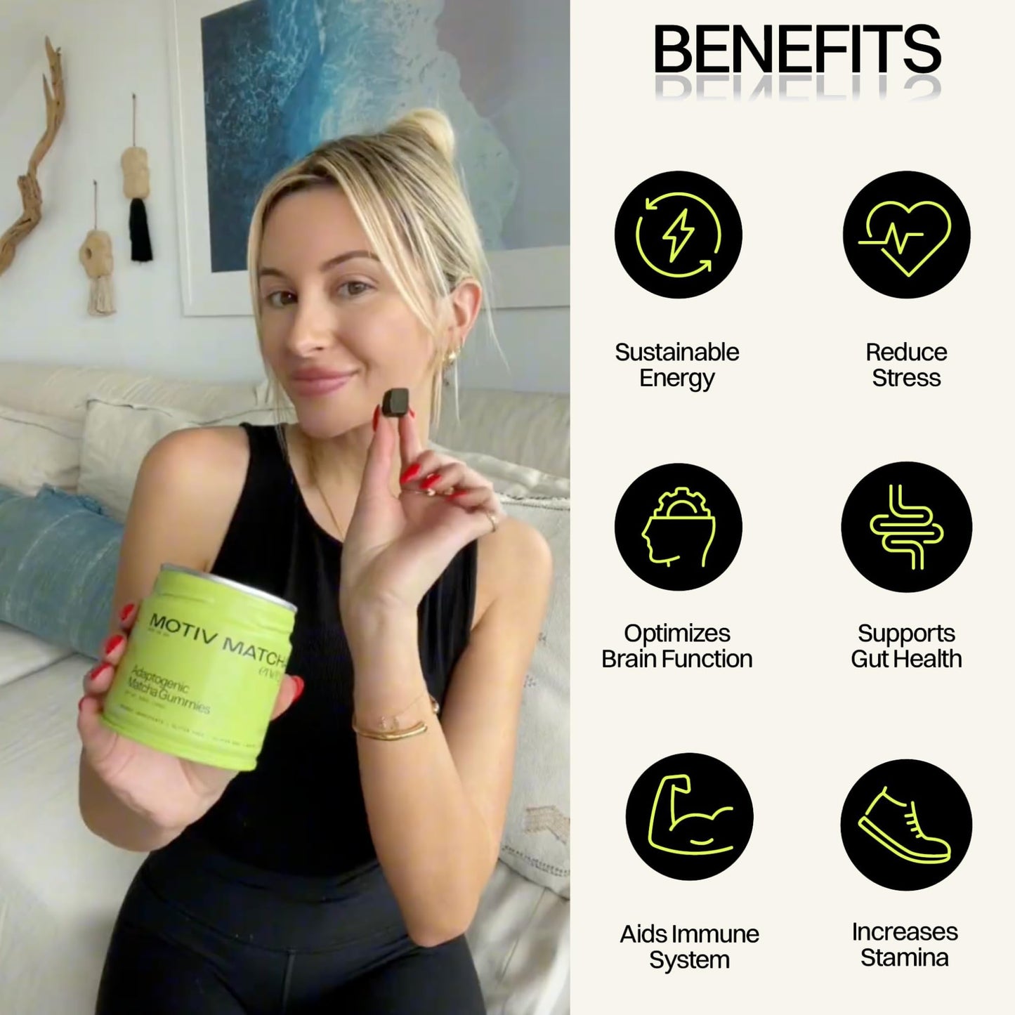 Motiv Organic Matcha & Mushrooms Energy Gummies – 300 MG Concentrate