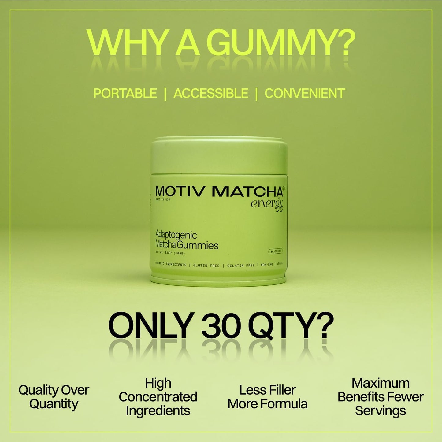 Motiv Organic Matcha & Mushrooms Energy Gummies – 300 MG Concentrate