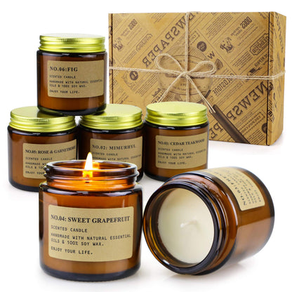 MOULENGGU 6-Pack Soy Wax Candles Gift Set – Amber Jar, Home Scented Aromatherapy
