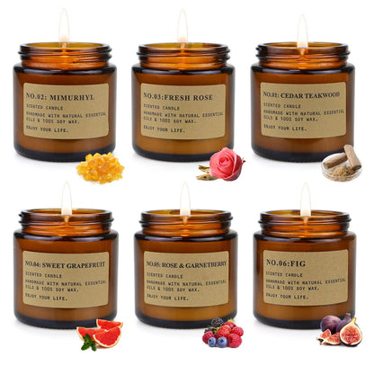 MOULENGGU 6-Pack Soy Wax Candles Gift Set – Amber Jar, Home Scented Aromatherapy