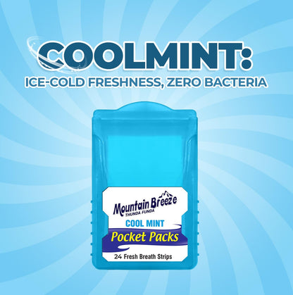Mountain Breeze Sugar Free Cool Mint Breath Strips – 24 Strips per Cassette, Pack of 1 (3 Cassette) New