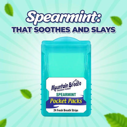 Mountain Breeze Mouth Fresh Strips – Sugar Free Spear Mint Breath Strips, 24 Strips per Cassette, Pack of 3