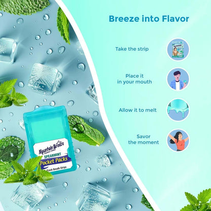 Mountain Breeze Mouth Fresh Strips – Sugar Free Spear Mint Breath Strips, 24 Strips per Cassette, Pack of 3