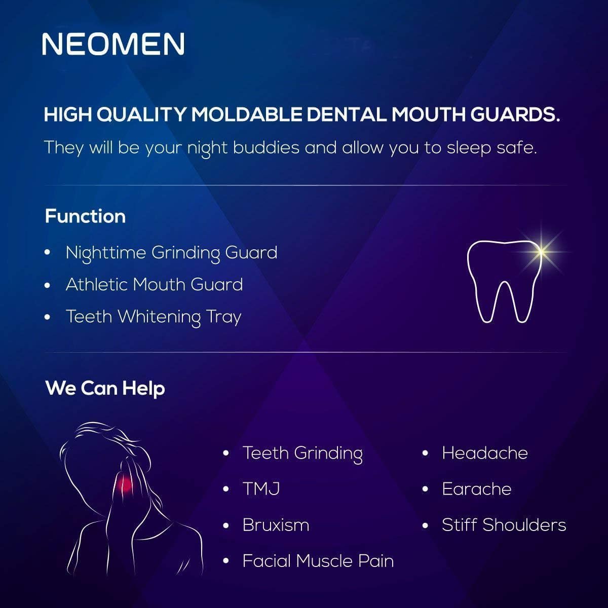 Moldable Mouth Guard for Teeth Grinding at Night – Custom Dental Guard (4-Pack) + 12 Tablets