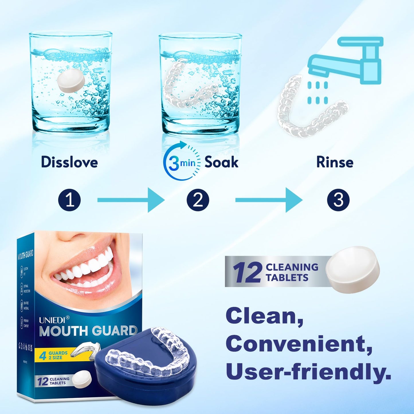 Anti Grinding Guard – Mouth Guard for Grinding Teeth at Night (12 Cleaning Tablets)