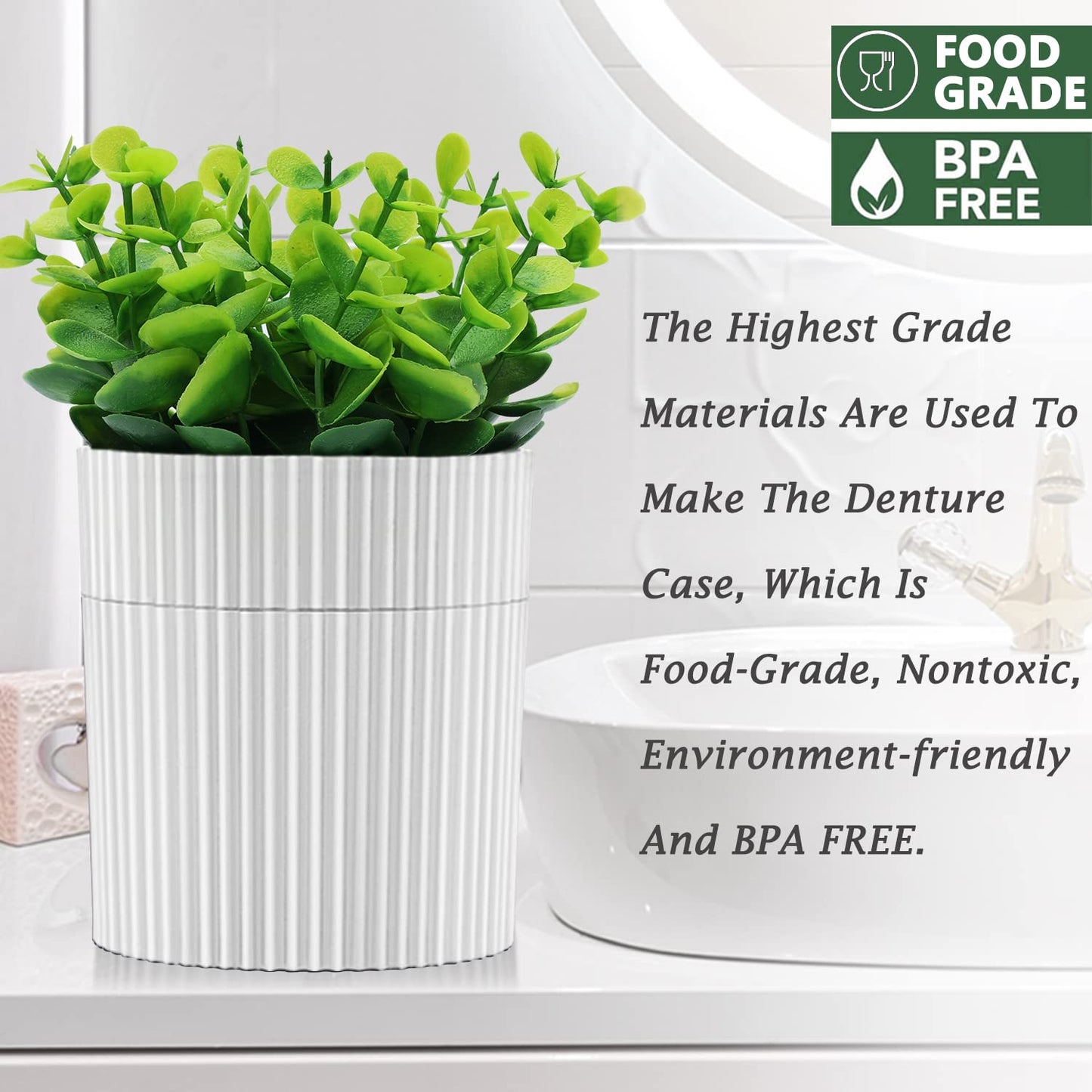 Denture Bath – Invisible Denture Case Hidden as Artificial Eucalyptus Plant | Retainer & Denture Cup