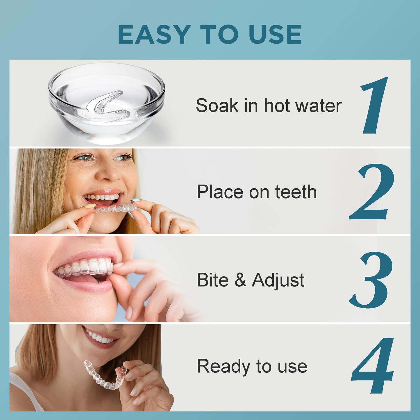 Night Guard for Teeth Grinding – Custom-Fit Mouth Guard for Clenching (4 Pack) + 20 Cleansing Tablets