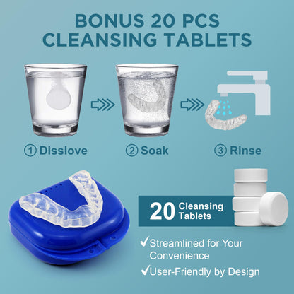 Night Guard for Teeth Grinding – Custom-Fit Mouth Guard for Clenching (4 Pack) + 20 Cleansing Tablets