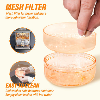2-in-1 Denture Case & Retainer Cleaning Box | No-Leak, Portable Denture Bath