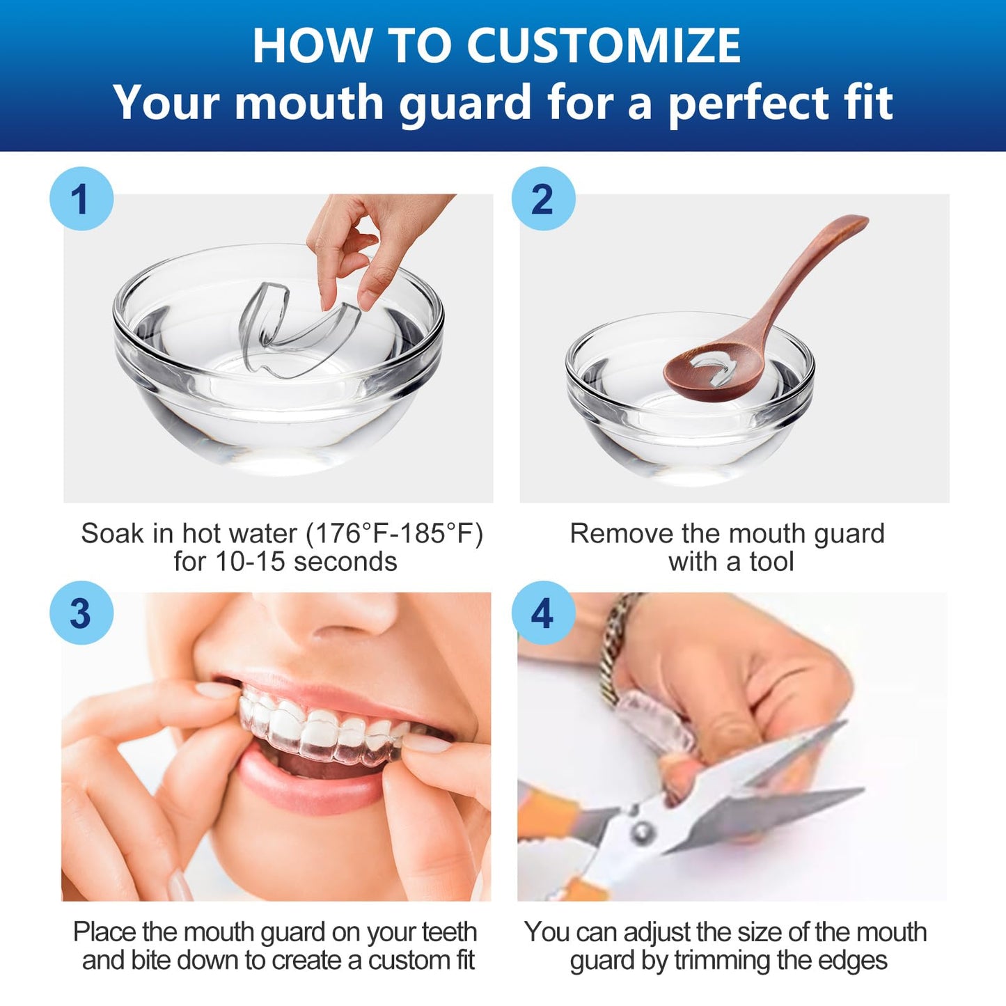 Mouth Guard for Teeth Grinding at Night – Bruxism Night Guard (8 Pack) with 12 Cleaning Tablets