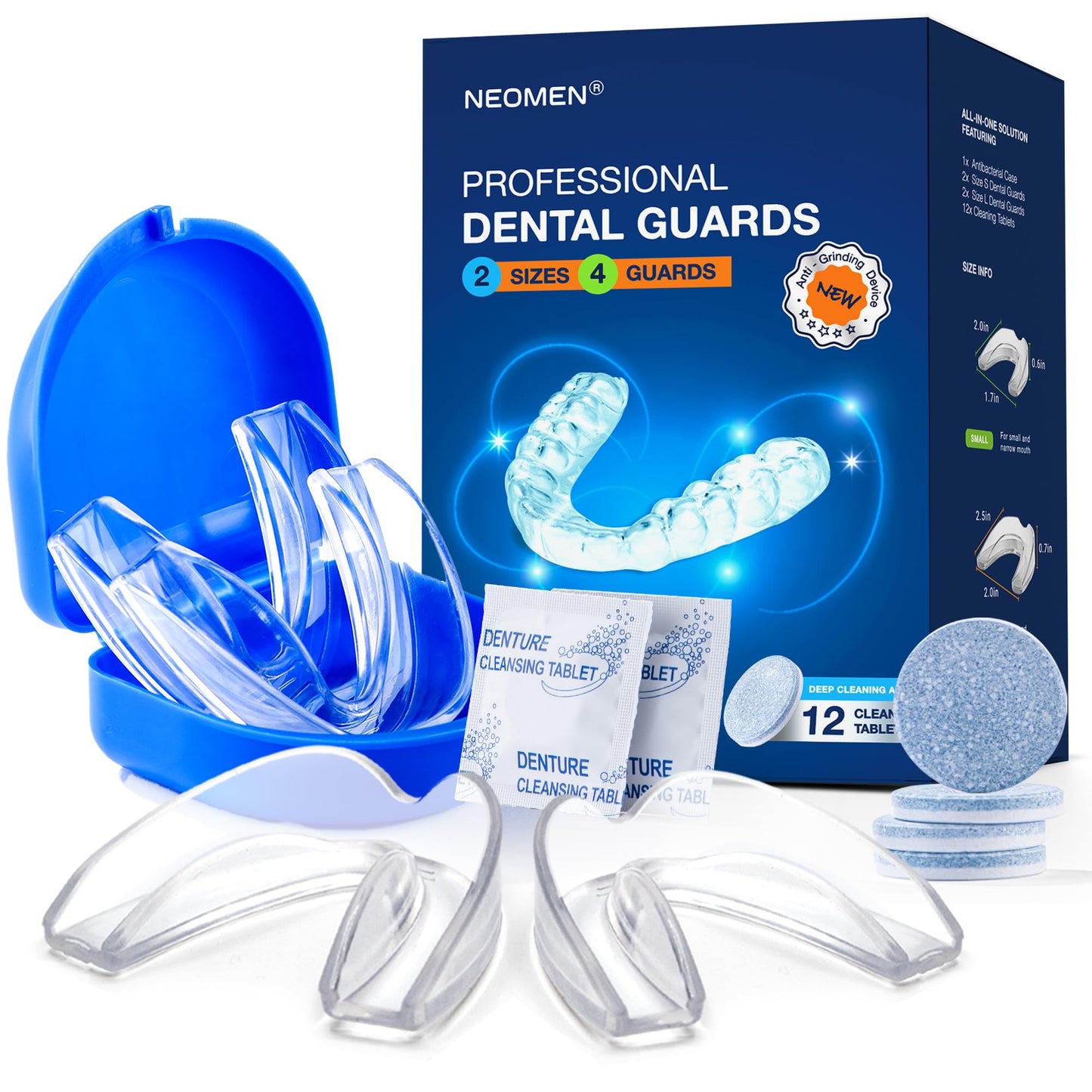 Moldable Mouth Guard for Teeth Grinding at Night – Custom Dental Guard (4-Pack) + 12 Tablets