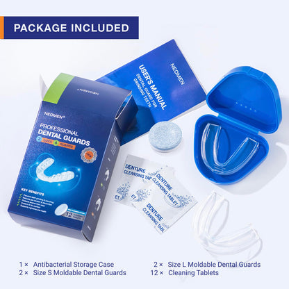 Moldable Mouth Guard for Teeth Grinding at Night – Custom Dental Guard (4-Pack) + 12 Tablets