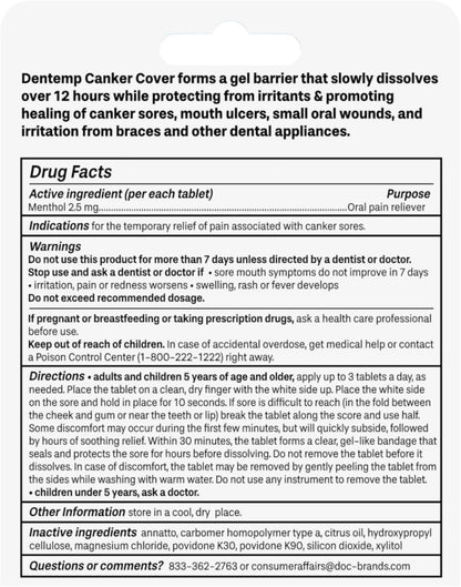 Dentemp Canker Cover – Canker Sore Pain Relief Tablets (16 Count)