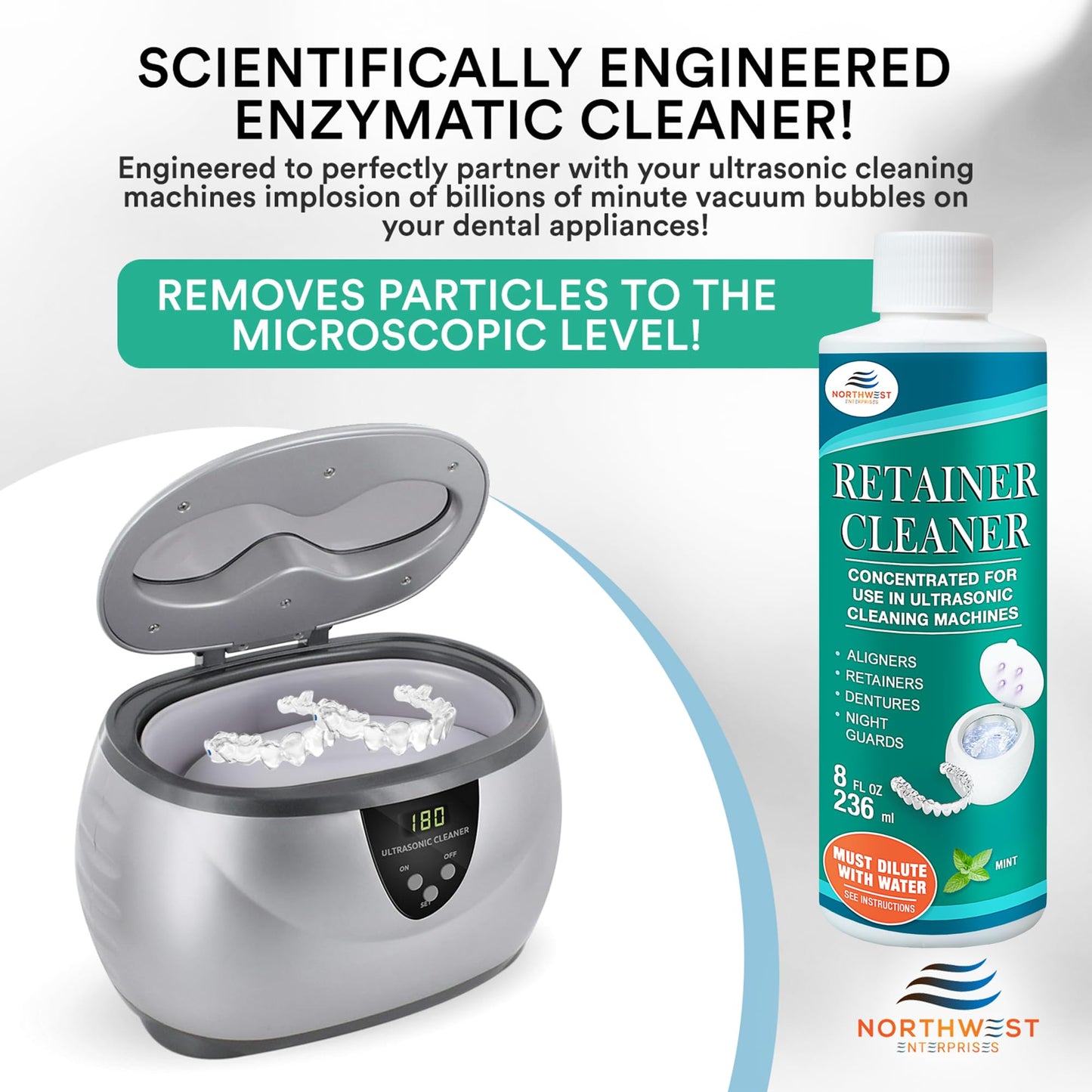 Ultrasonic Retainer Cleaner Solution Concentrate – Mint, 16 oz | Invisalign & Mouthguard Cleaner