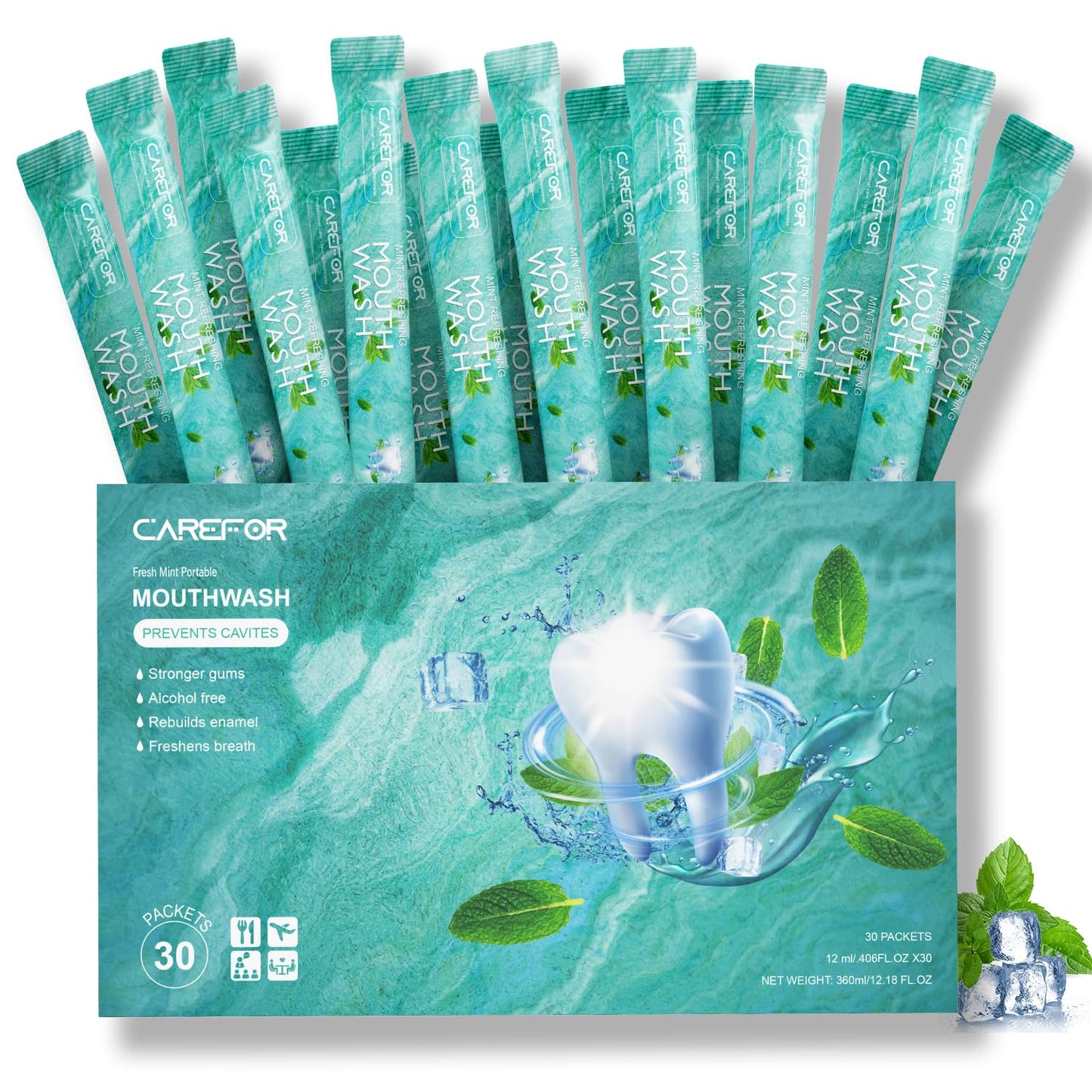 Travel Mouthwash Packets – Alcohol & Fluoride Free, Fresh Mint 30-Pack