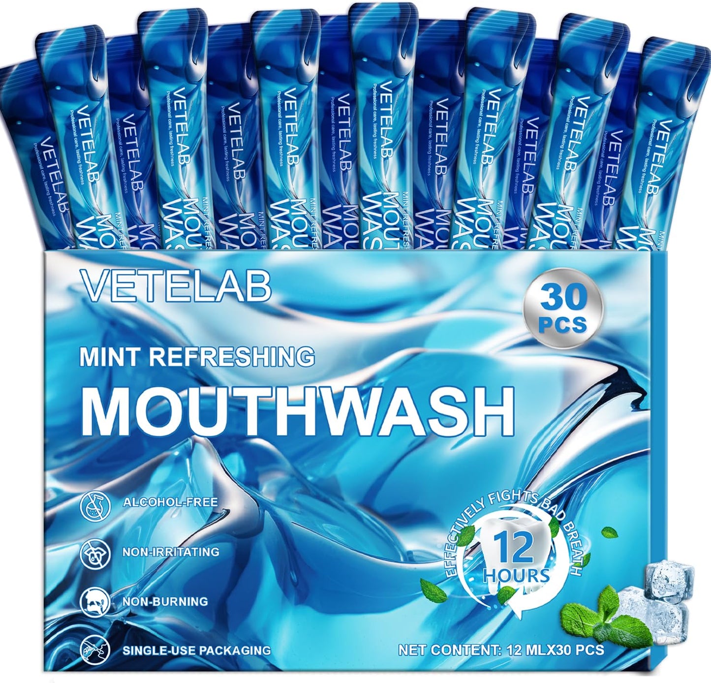 Travel-Size Mouthwash Packets – TSA-Approved Mini Mint, Alcohol & Fluoride-Free (30 Pack)