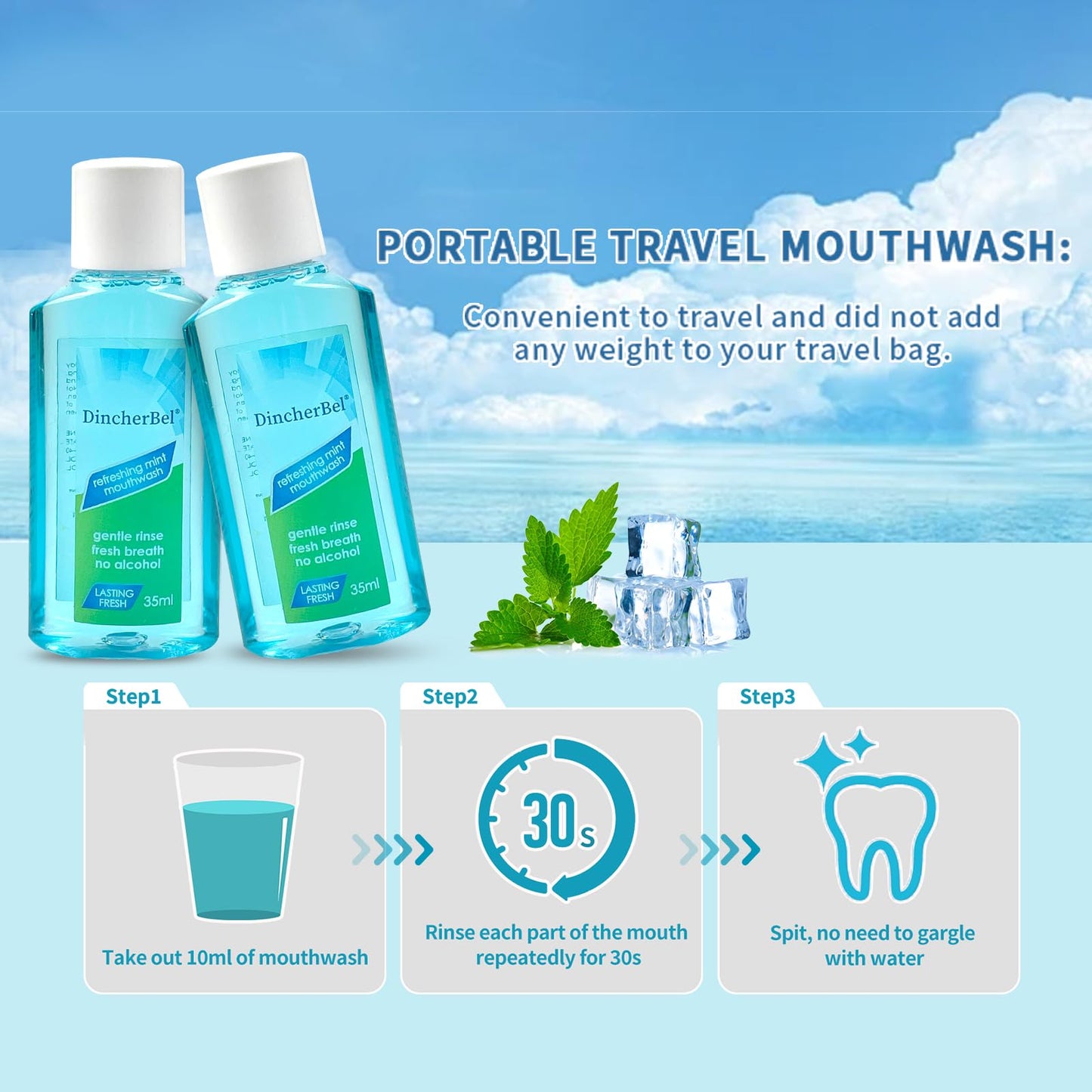 Travel Size Mouthwash 35ml Mint – Portable 288-Pack Mini (Mint)