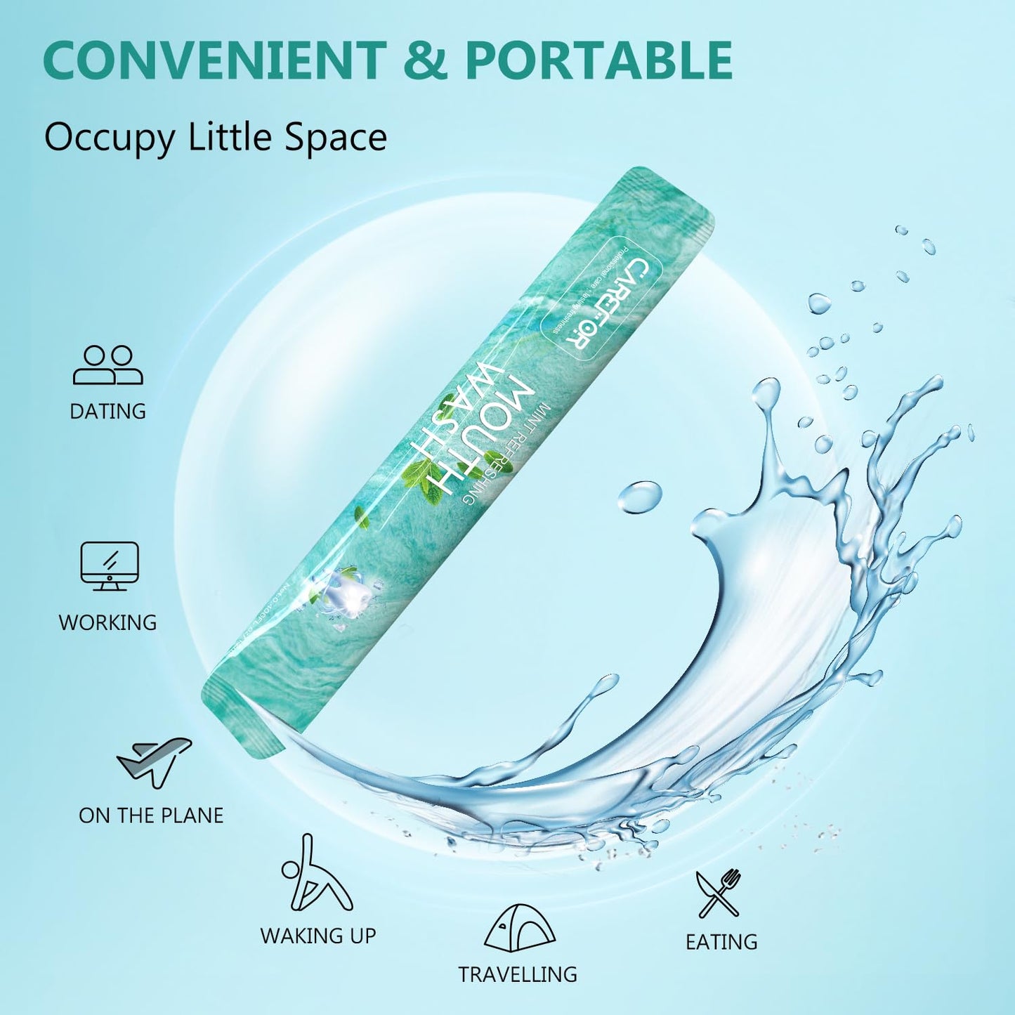 Mouthwash Travel Size – 60 Pack of Individual Fresh Mint Mouthwash Packets (Alcohol & Fluoride Free)