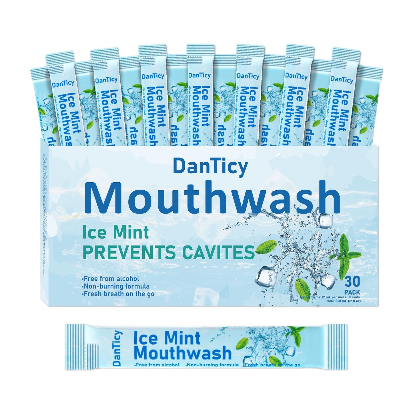 Alcohol-Free Mouthwash Travel Size – Ice Mint, 30-Count Pack