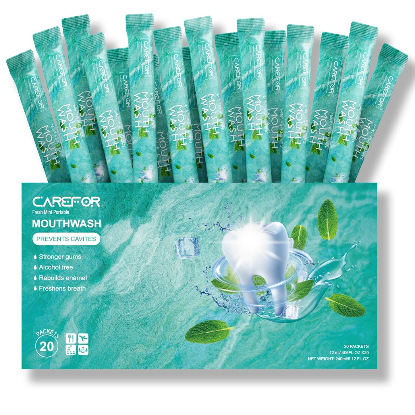 Travel Size Mouthwash Pack of 20 – Alcohol & Fluoride Free Fresh Mint Strips