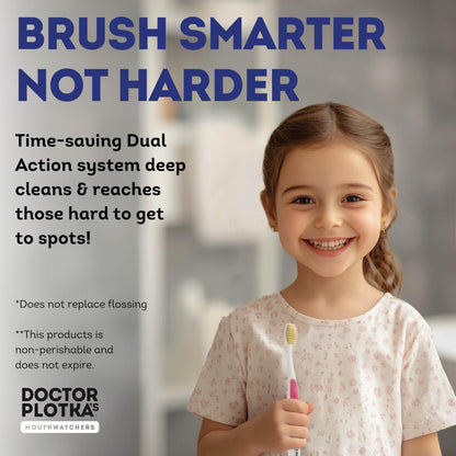 MOUTHWATCHERS Soft Children's Flossing Manual Toothbrush Set of 2 – Yellow & Blue | Dr. Plotka's