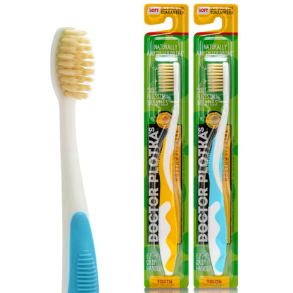 MOUTHWATCHERS Soft Children's Flossing Manual Toothbrush Set of 2 – Yellow & Blue | Dr. Plotka's