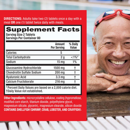 Move Free Advanced Glucosamine Chondroitin + Calcium Fructoborate Joint Support - 160 Tablets (80 Servings)