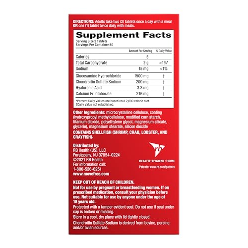 Move Free Advanced Glucosamine Chondroitin + Calcium Fructoborate Joint Support - 160 Tablets (80 Servings)