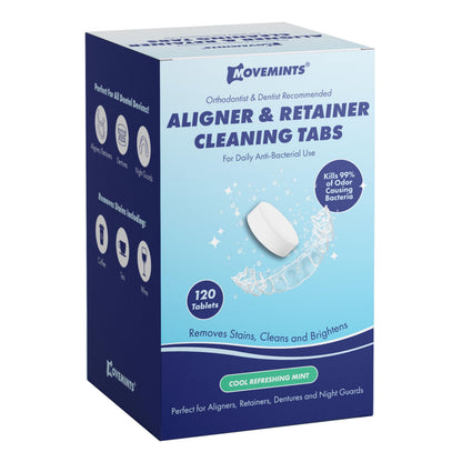 Movemints Cleaning Tablets for Aligners, Retainers, Dentures – 120 Count | Ultrasonic Compatible | Mint