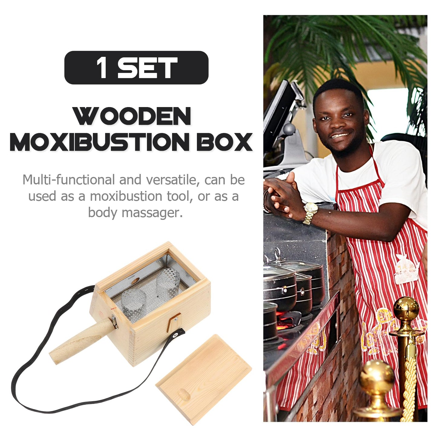 Healifty Wood Moxa Box – Portable One-Hole Moxibustion Box for Full-Body Massage 17x13x9.5 cm