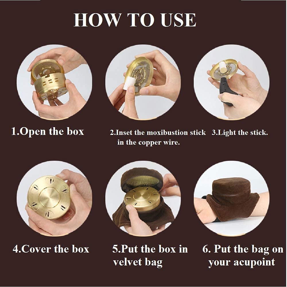 Chinese Moxibustion Box Kit – Smokeless Portable Moxa Set (54pcs, 3 Copper Burners, Acupoint Map)