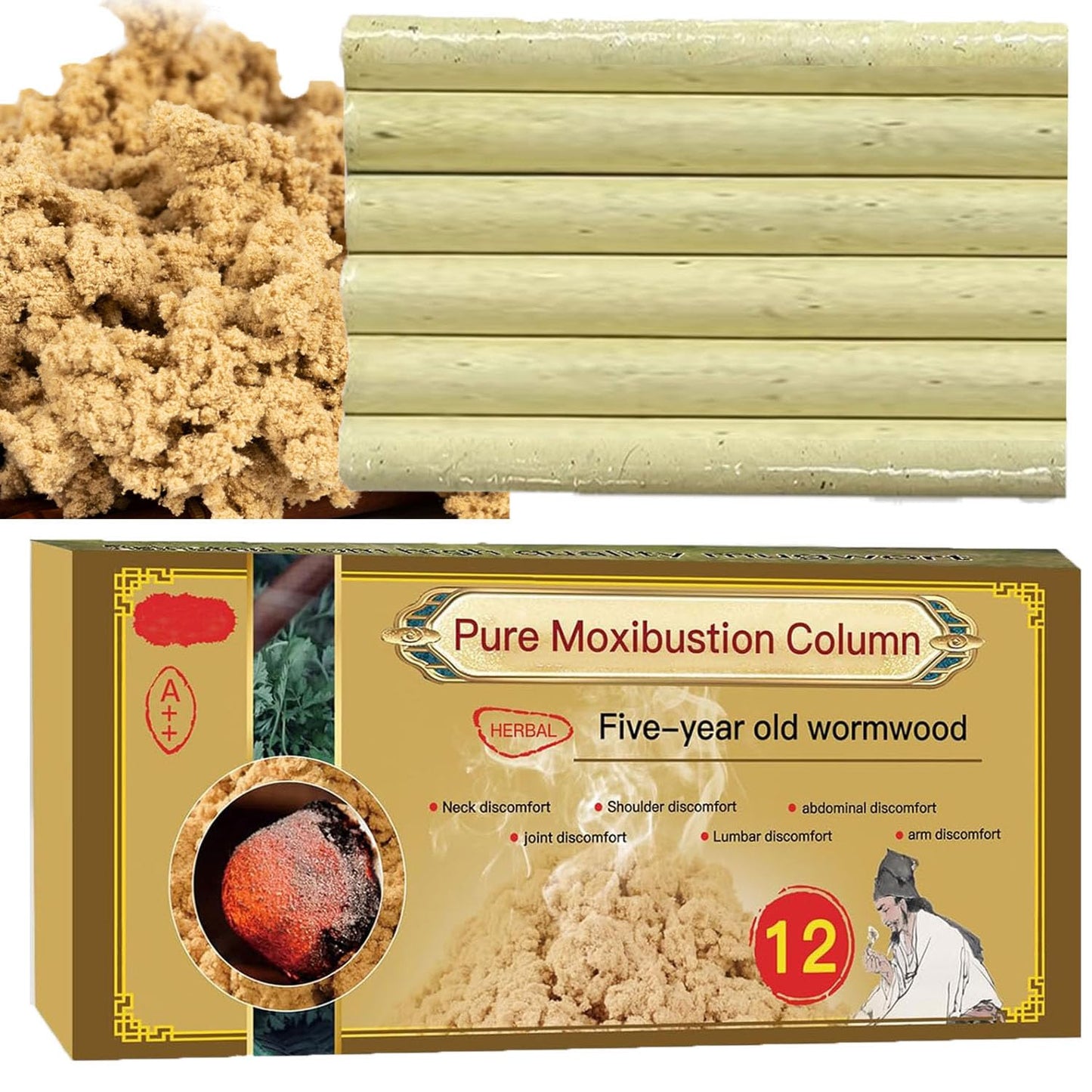 12 Rolls Moxa Stick for Moxibustion – 50:1 Extraction, Chen Mugwort, 20cm