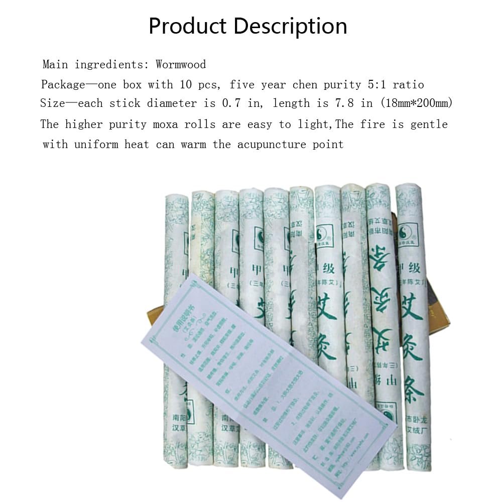 Moxa Sticks Natural Mugwort Rolls – Handmade Pure Wormwood, 3-Year Purity for Moxibustion (10 per Box)