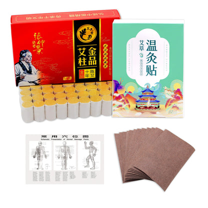 10-Years Purity 60:1 Moxa Sticks & Patches — 54 Sticks + 12 Patches, Pure Wormwood Moxa Set