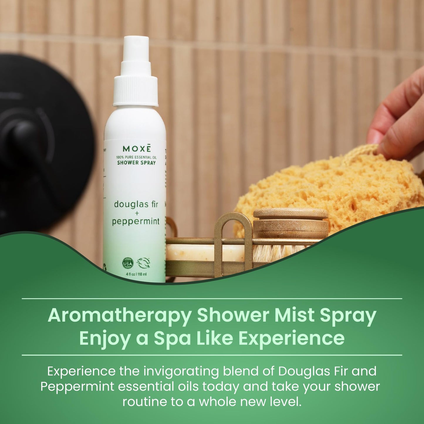 MOXE Aromatherapy Shower Spray | Douglas Fir & Peppermint, Made in USA, 4 oz