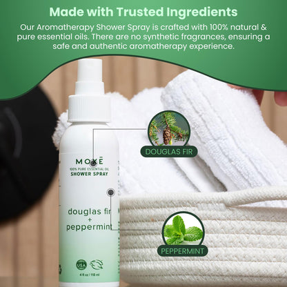 MOXE Aromatherapy Shower Spray | Douglas Fir & Peppermint, Made in USA, 4 oz