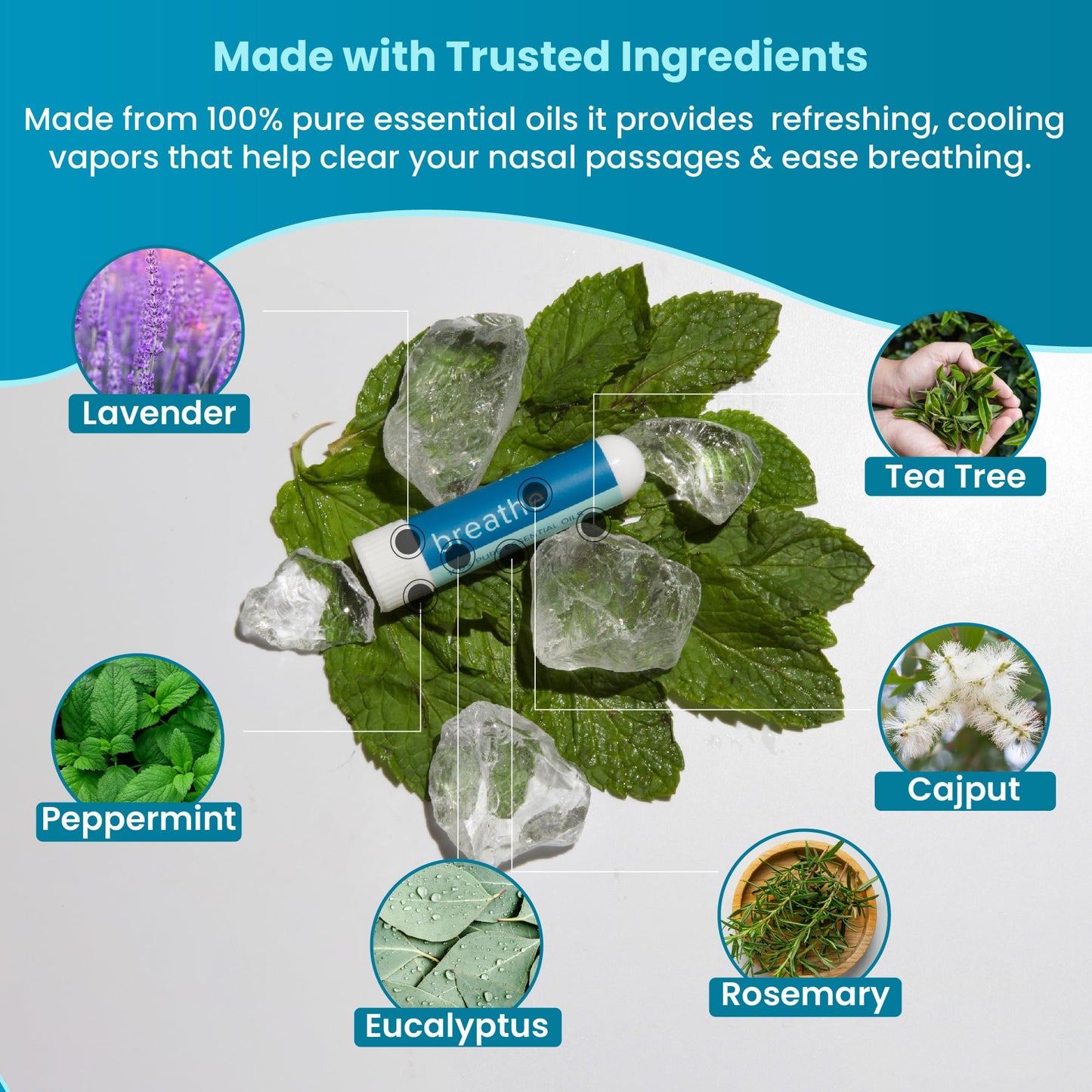 MOXE Breathe | Himalayan Salt Inhaler | Help Clear Congestion, Boost Focus and Improve Breathing | Natural Aromatherapy | Peppermint, Lavender and Tee Tree Essential Oil (3 Pack)