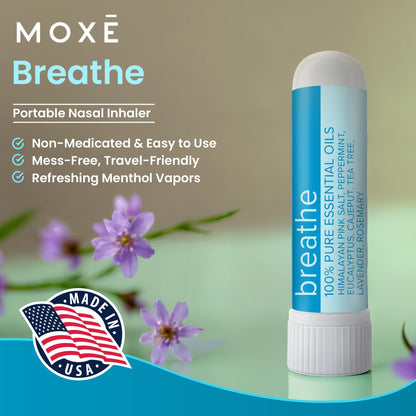 MOXE Breathe | Himalayan Salt Inhaler | Help Clear Congestion, Boost Focus and Improve Breathing | Natural Aromatherapy | Peppermint, Lavender and Tee Tree Essential Oil (3 Pack)