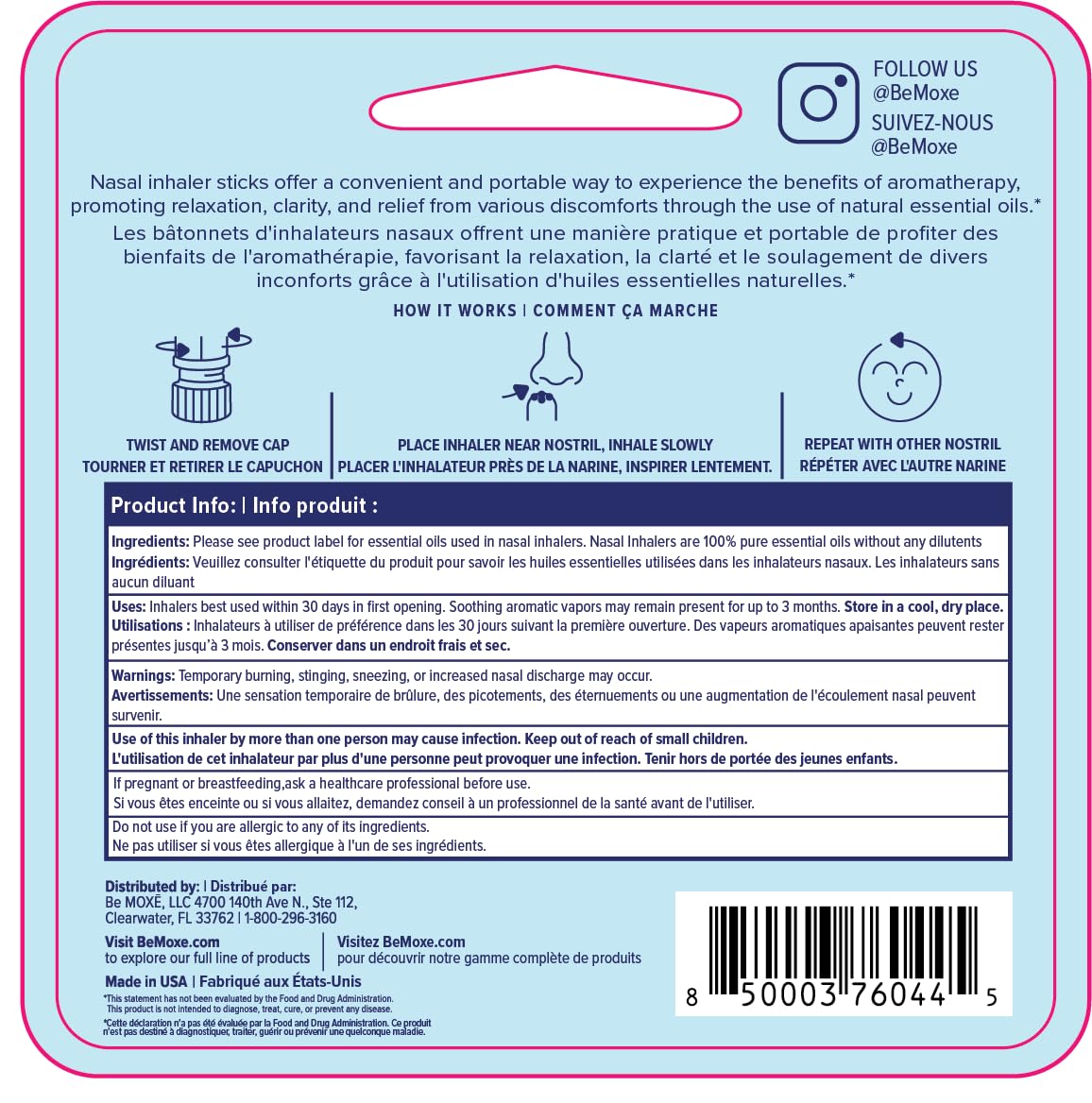 MOXĒ Dream Nasal Inhaler – Calming Essential Oil Blend for Sleep (Lavender, Chamomile, Lemongrass, Grapefruit) – USA Made (3 Pack)