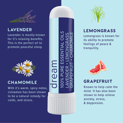 MOXĒ Dream Nasal Inhaler – Calming Essential Oil Blend for Sleep (Lavender, Chamomile, Lemongrass, Grapefruit) – USA Made (3 Pack)
